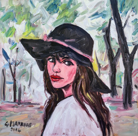 "Il cappello nero" olio su tela-50x50; euro 300